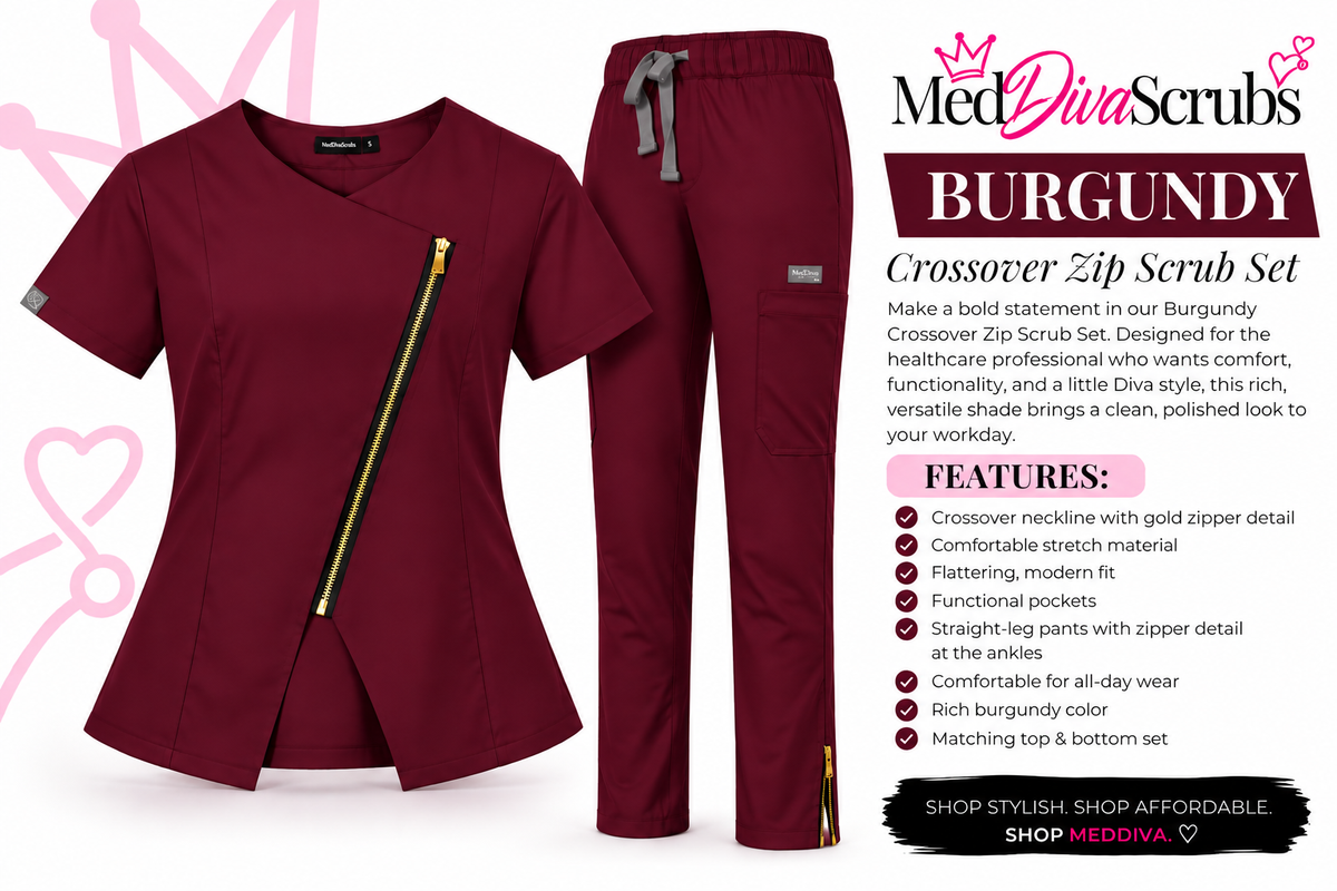 Burgundy Diva Scrub Set