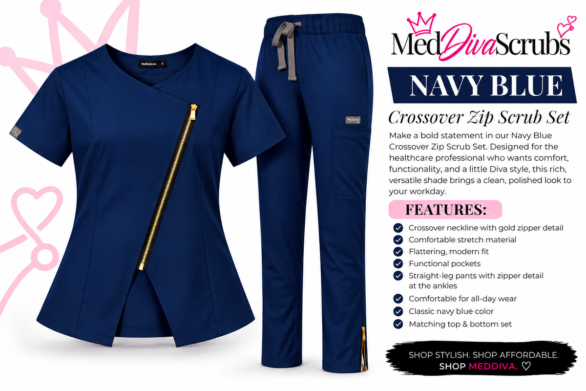 Navy Blue Diva Scrub Set