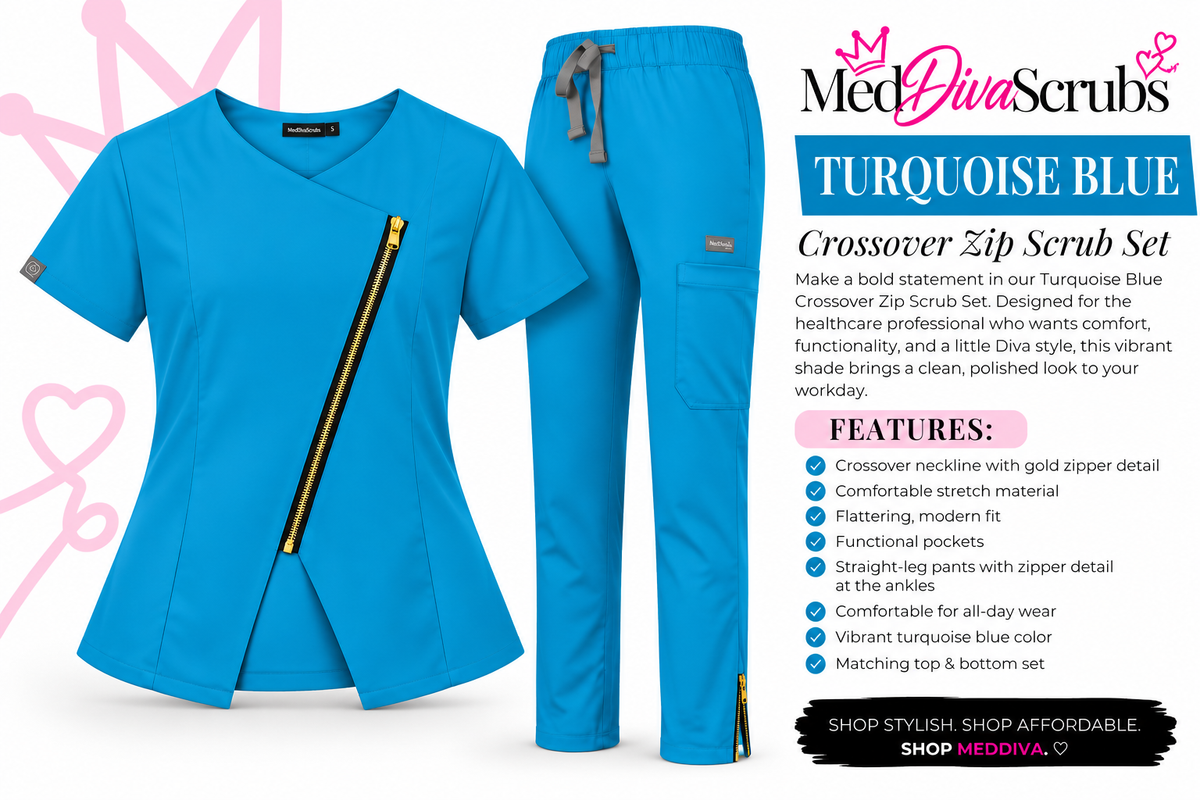 Turquoise Blue Diva Scrub Set